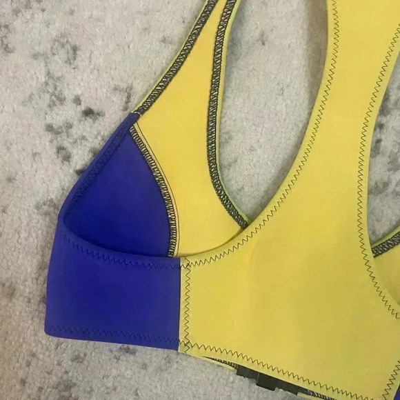 Lisa Marie Fernandez Size II Scuba Zip Up Color Block Neoprene Bikini Top Yellow - Picture 6 of 8